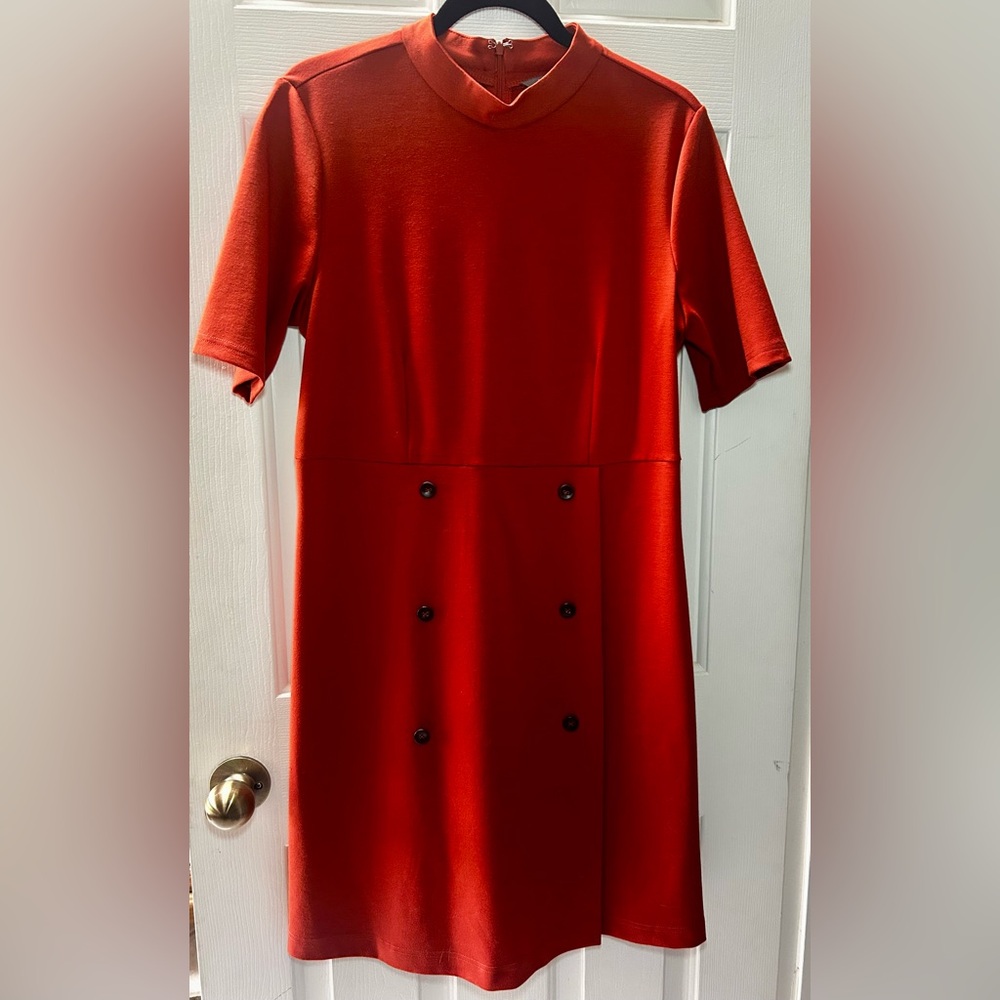 SHARAGANO Burnt Orange Short Sleeve Button Front Dress Size 10